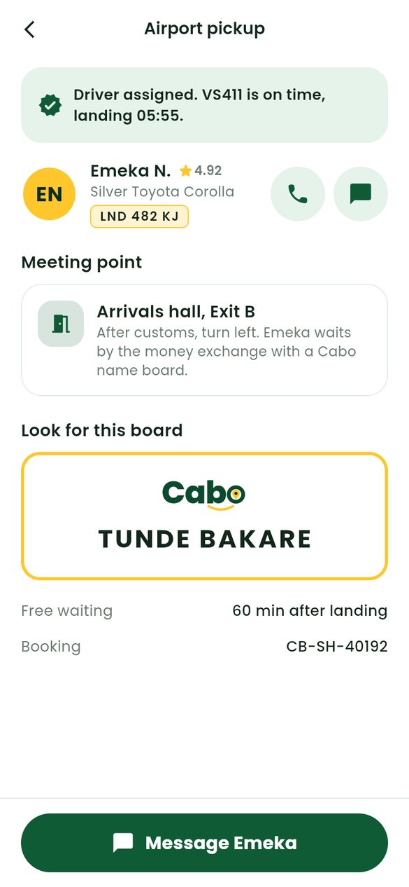Airport pickup with the meeting point and name board