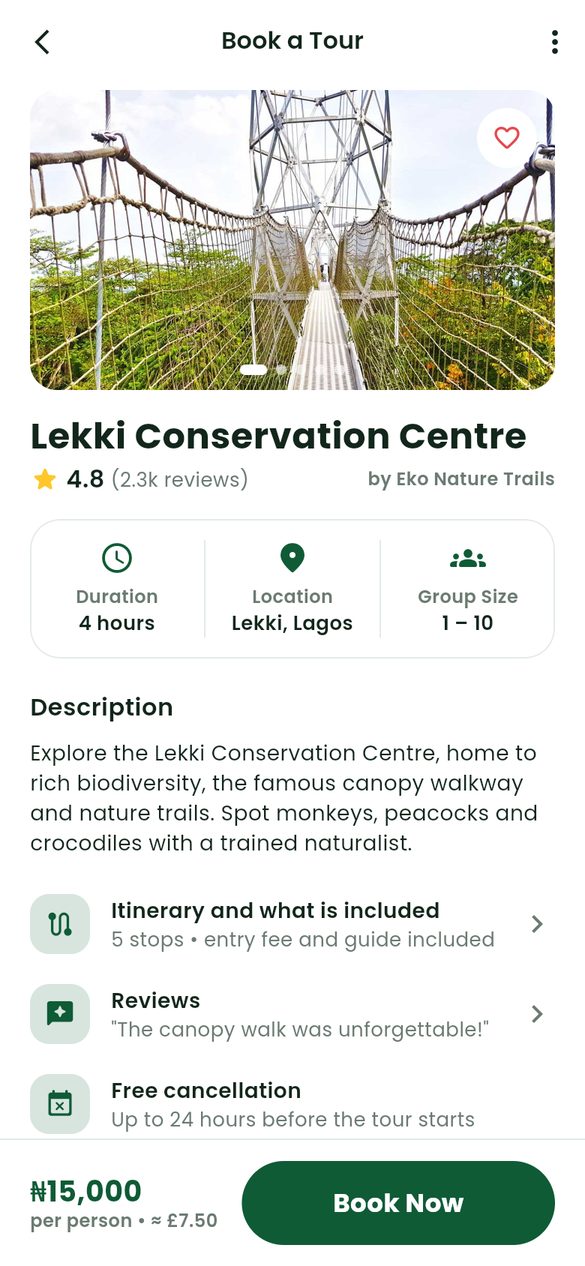 Tour details for Lekki Conservation Centre