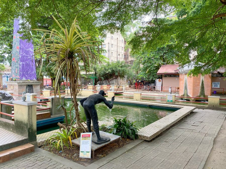 A sculpture beside the pond at Freedom Park